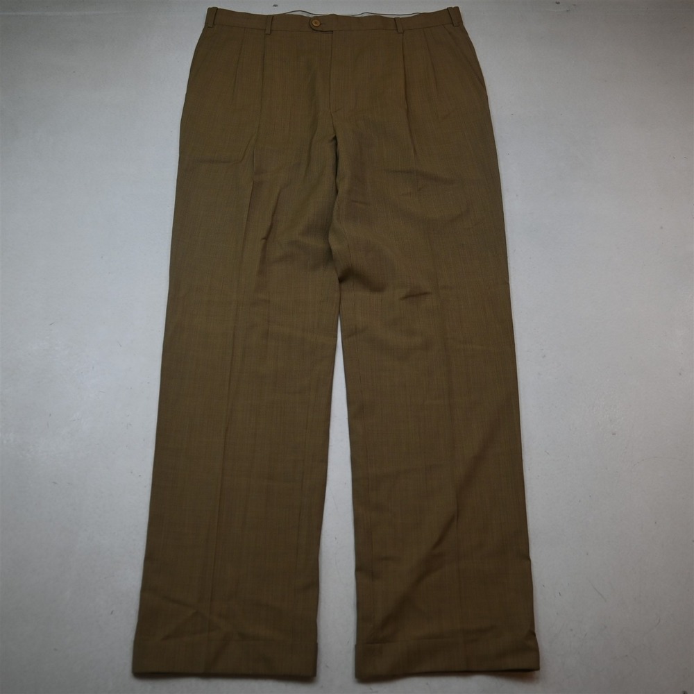 Zanella 38x34 Gold Beige Woven 100% Wool Bennett Pleated Cuffed Dress Mens Pants
